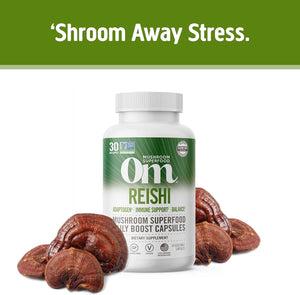 OM MUSHROOM SUPERFOOD Reishi Mushroom Capsules Superfood Supplement, 90 Count, 30 Days, Organic Adaptogen for Stress Relief and Immune Health
