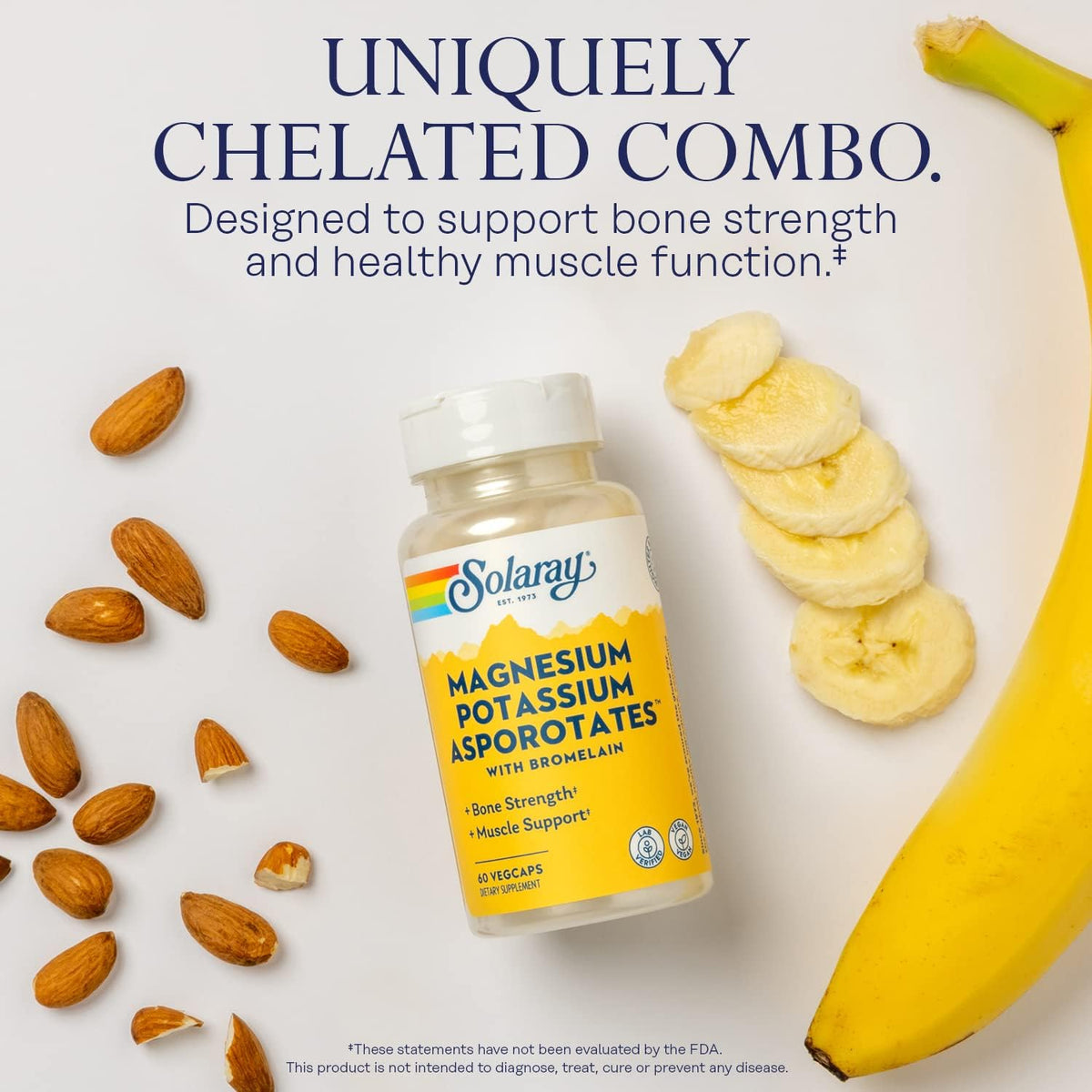 Solaray Magnesium and Potassium Asporotates w/Bromelain, Healthy Electrolyte, Muscle, Heart &amp; Cellular Support, 60 VegCaps