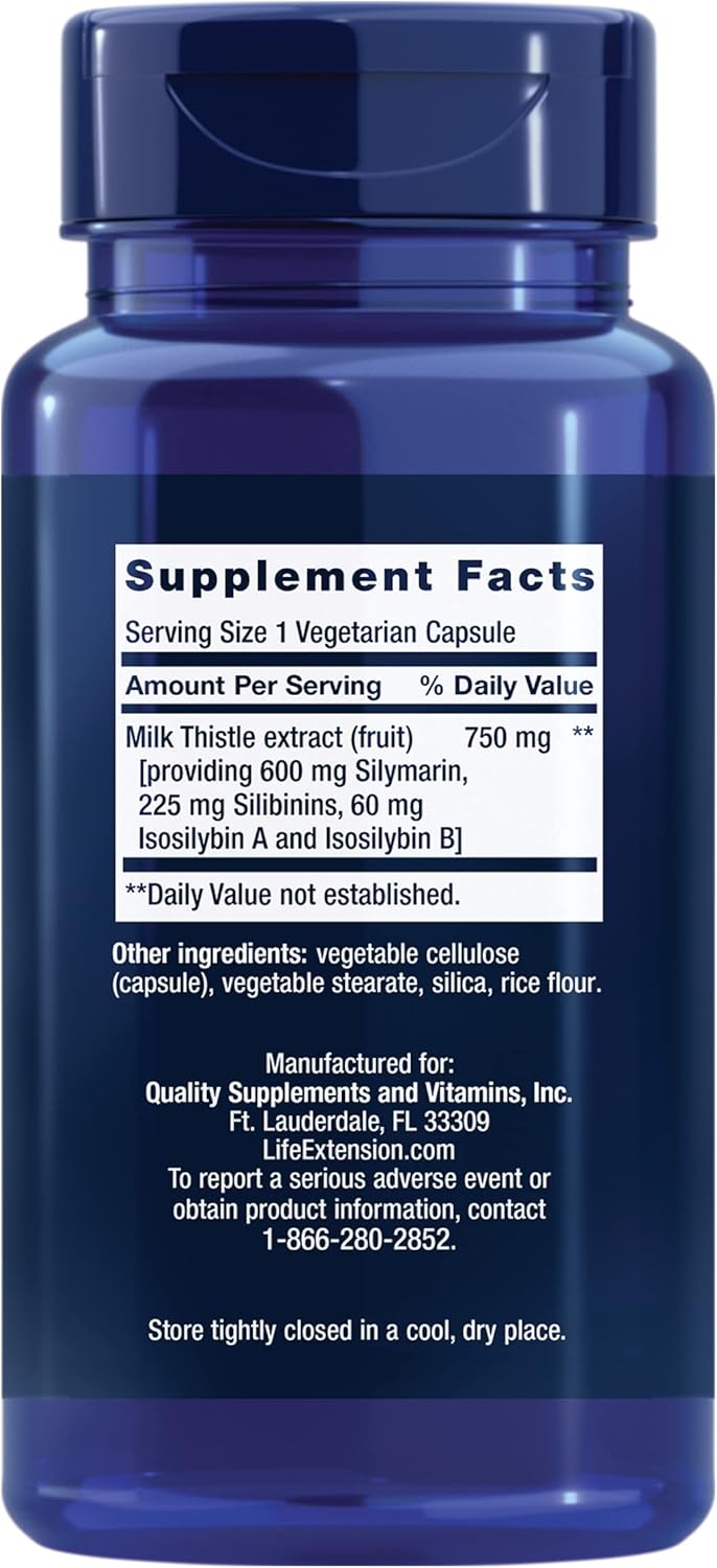 Life Extension Milk Thistle, silymarin, silibinins, isosilybin A & B, Delivers Full-Spectrum Milk Thistle Benefits for Liver Health, Non-GMO, Gluten-Free, Vegetarian, 60 Capsules