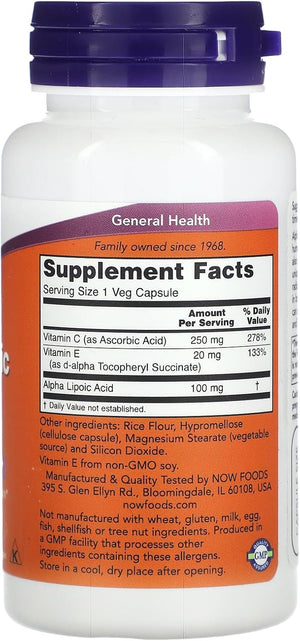 Now Foods Alpha Lipoic Acid 100 Milligrams 100 Milligrams 60 Capsules