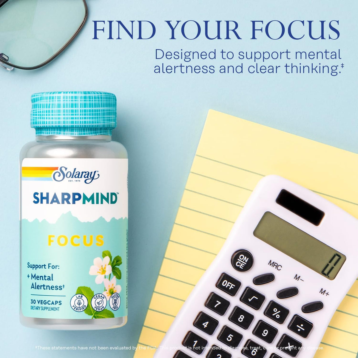 SOLARAY SharpMind Focus, Mental Alertness Nootropic Supplement, Memory Support, Each Capsule with Cognizin Citicoline, Vegan, 60 Day Money Guarantee, 30 Serv 30 Vegetarian Capsules Pills