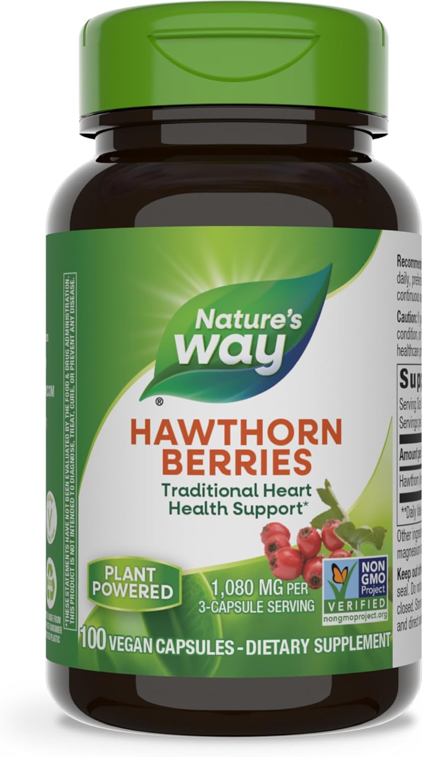 Nature&#39;s Way Herbal Hawthorn Berries, Traditional Heart Health Support*, 100 Vegan Capsules