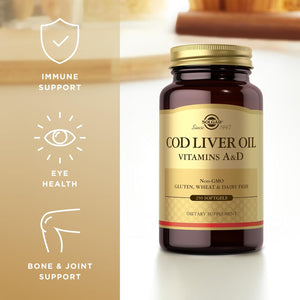 SOLGAR Cod Liver Oil - 250 Softgels- Provides Vitamins A & D - Non-GMO, Gluten Free -250 Total Servings