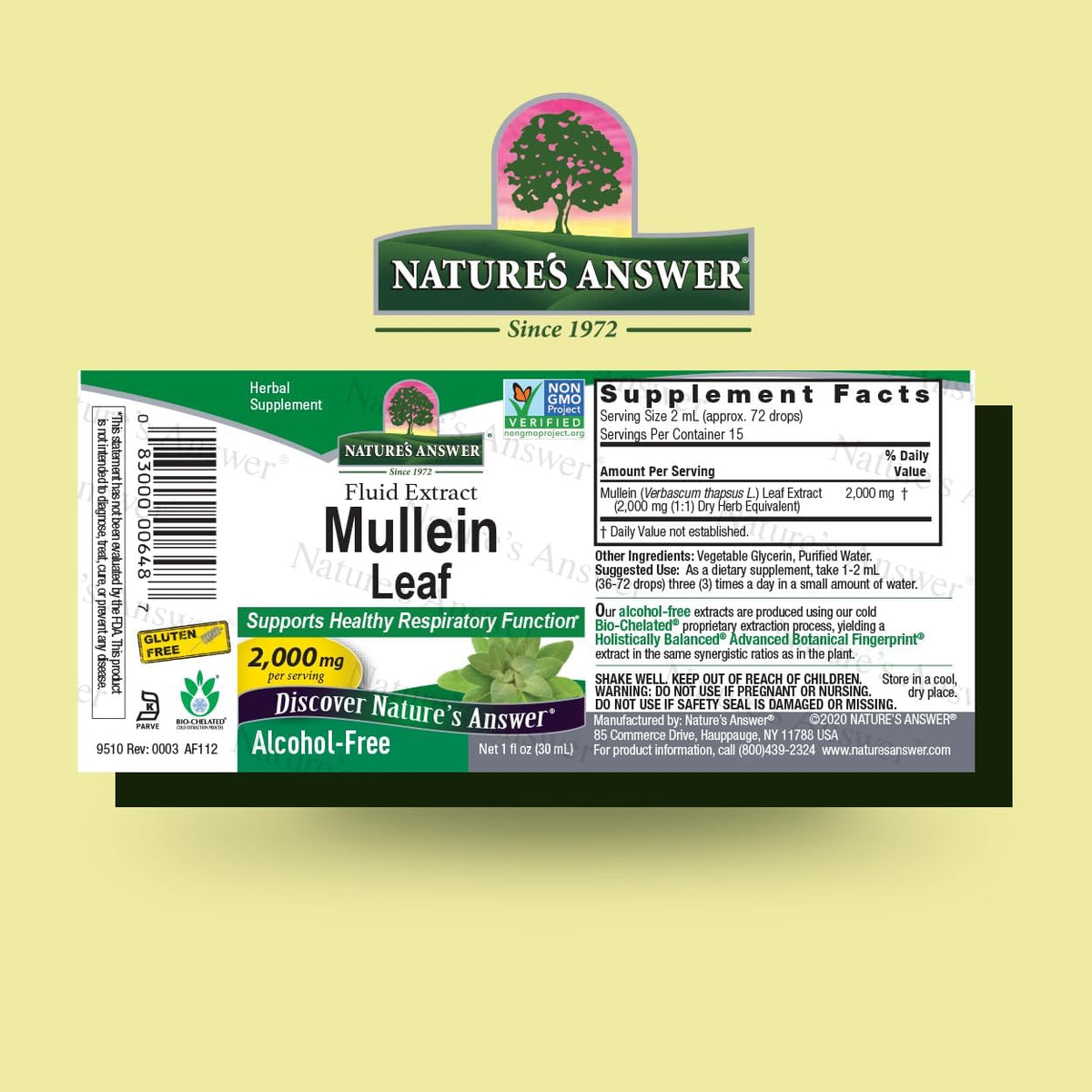 Nature&#39;s Answer Mullein Drops for Lungs, Alcohol-Free, 1 Ounce Mullein Leaf Extract for Lungs, Supports Respiratory Function, Promotes Healthy Lungs, Non-GMO, Made in USA