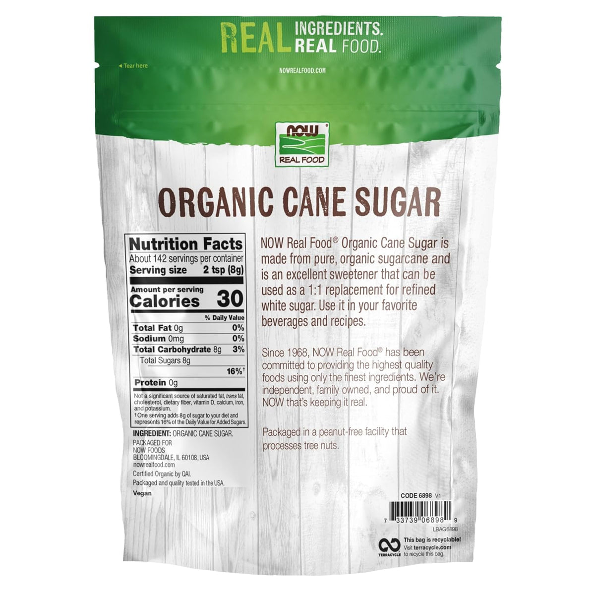 NOW Foods, Certified Organic Cane Sugar, Powder from Pure Evaporated Cane Syrup, Excellent Substitute for Refined White Sugar, Certified Non-GMO, 2.5-Pound.