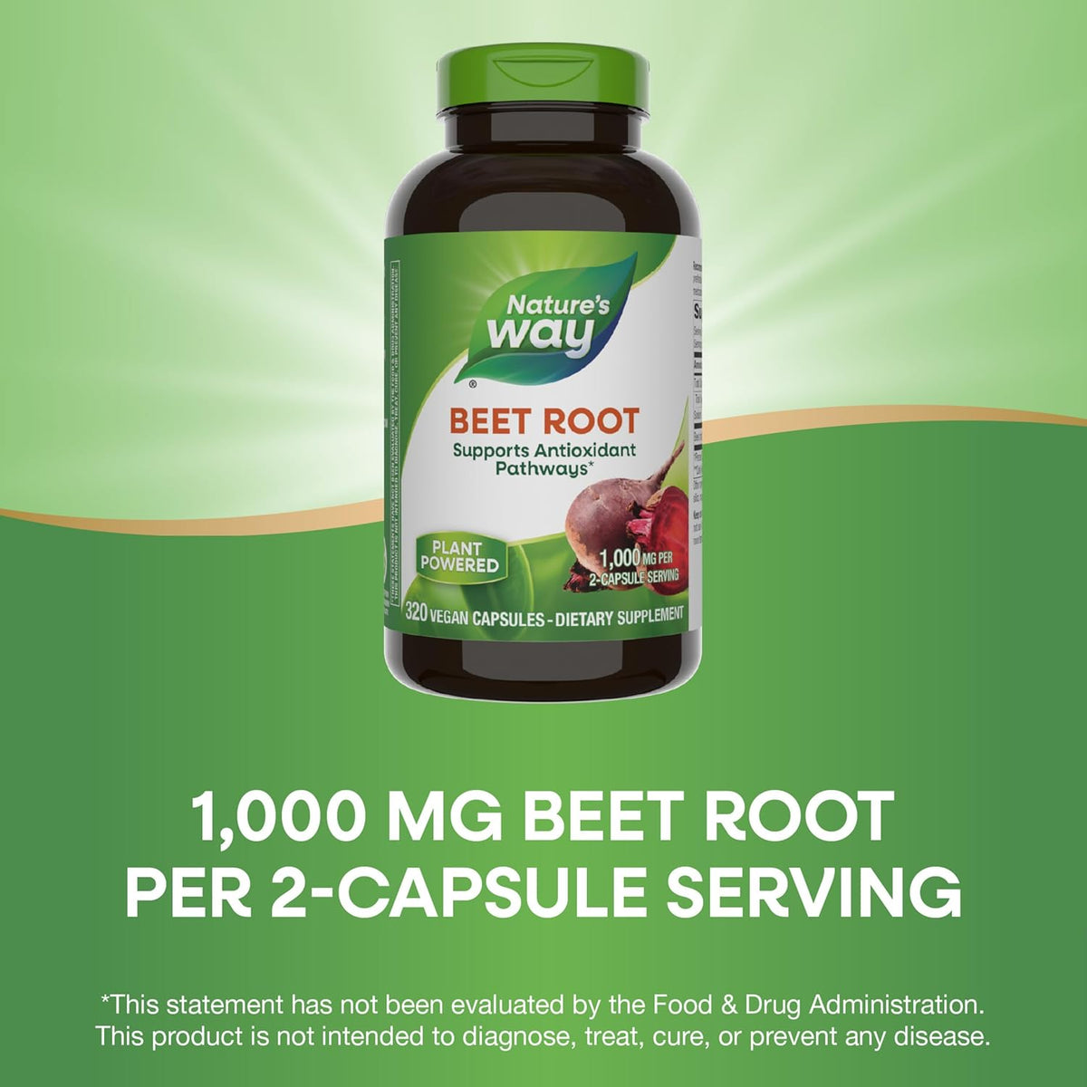 Nature&#39;s Way Beet Root, Supports Antioxidant Pathways*, Helps Neutralize Free Radicals*, 1,000 mg per 2-Capsule Serving, Vegan, 320 Capsules