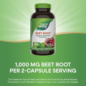 Nature's Way Beet Root, Supports Antioxidant Pathways*, Helps Neutralize Free Radicals*, 1,000 mg per 2-Capsule Serving, Vegan, 320 Capsules