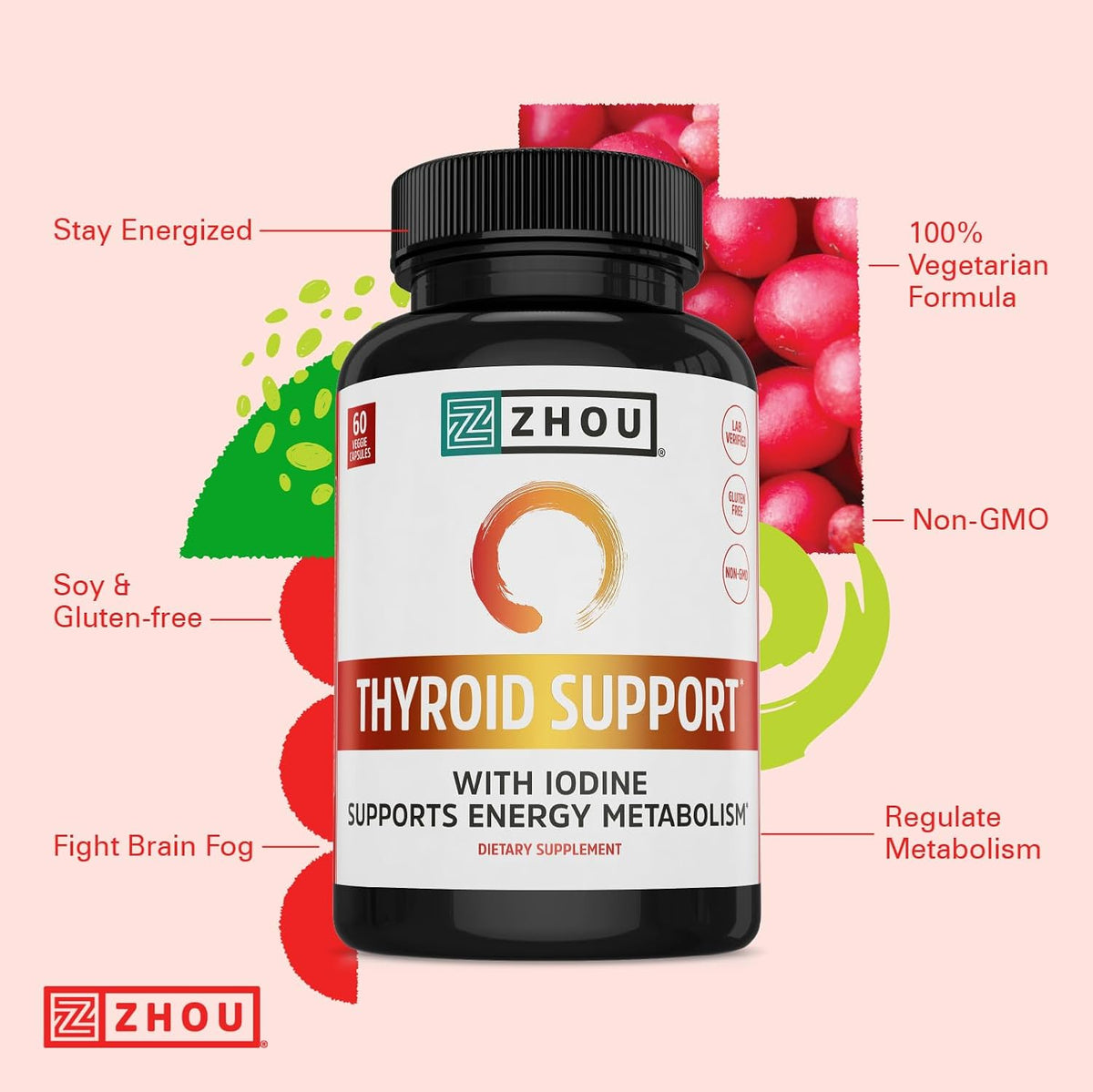 Zhou Thyroid Support with Iodine, 60 Veggie Capsules