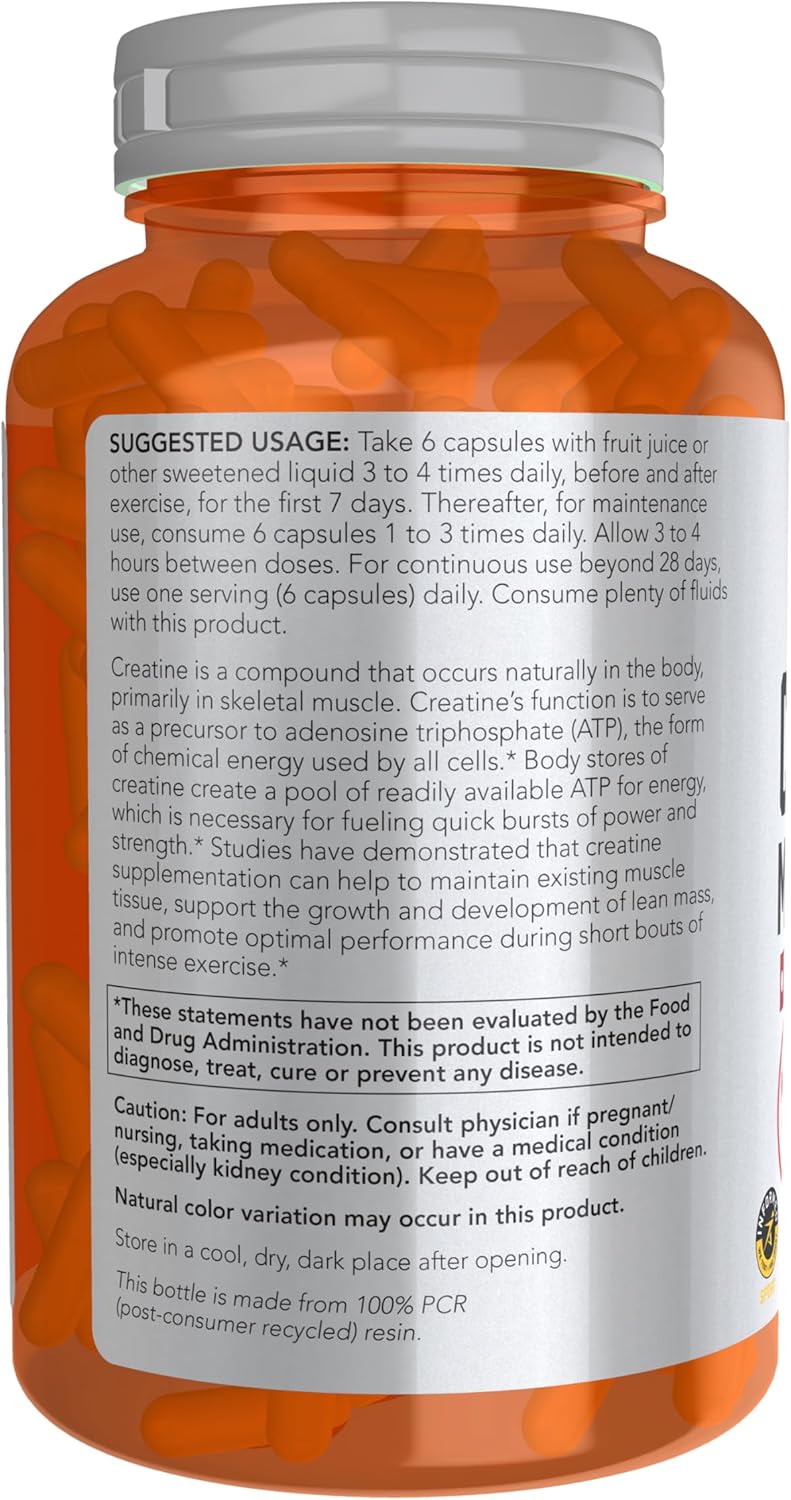 NOW Foods Sports Nutrition, Creatine Monohydrate 750 mg, Mass Building*/Energy Production*, 240 Veg Capsules