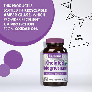 Bluebonnet Nutrition Albion Chelated Magnesium Vegetable Capsule, 200 mg, Stress Relief, Vegan, Non GMO, Gluten Free, Soy Free, Milk Free, Kosher, 60 Vegetable Capsule