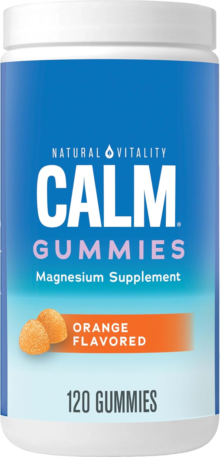 Natural Vitality Calm Magnesium Supplement, Anti-Stress Gummies, Vegan, Gluten-Free, Orange Flavor, 120 Gummies