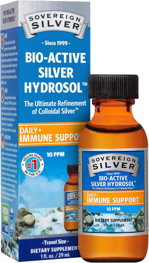 Sovereign Silver Bio-Active Silver Hydrosol for Immune Support, Colloidal-Silver Liquid, 10 ppm, 1oz (29mL) Travel Size