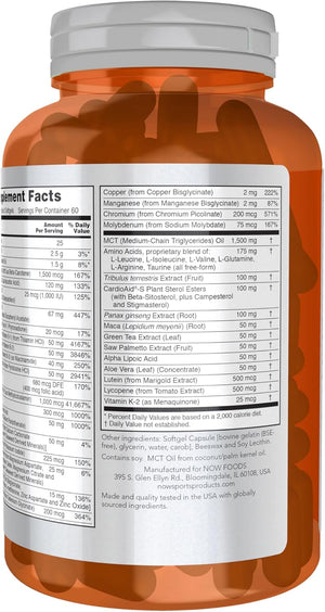 NOW Foods Sports Nutrition, Men's Extreme Sports Multi with Free-Form Amino Acids, ZMA®, Tribulus, MCT Oil, and Herbal Extracts, 180 Softgels