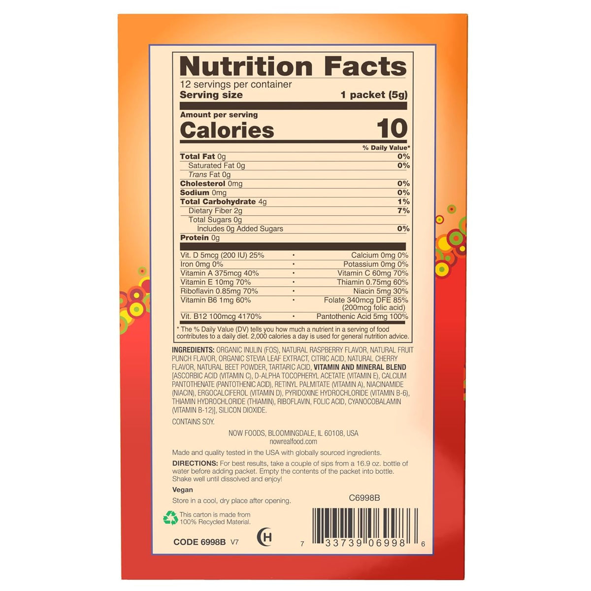 NOW Foods, Slender Sticks, Tropical Punch, 15 Calories Per Stick, Refreshingly Delicious, with Antioxidant Vitamins A,C, E, 12/Box