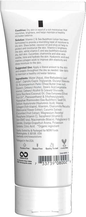 NOW Foods Solutions, Vitamin C and Sea Buckthorn Lotion, Hydrates, Repairs and Nourishes Dry Dull Skin, 8-Ounce