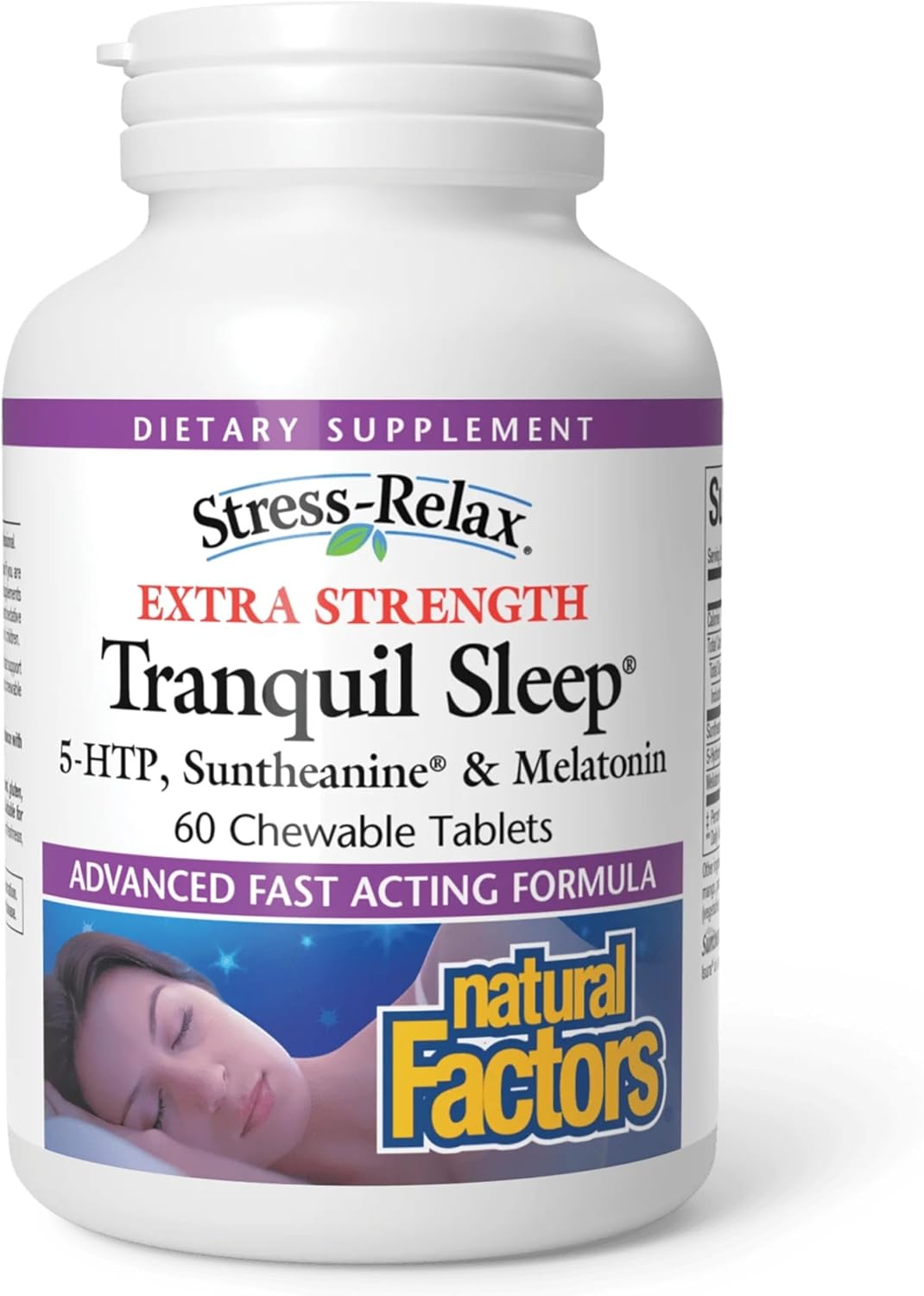 Natural Factors Tranquil Sleep Extra Strength - Calm Sleep Health Supplement - Relaxation Support Supplement with Melatonin &amp; 5-HTP - 60 Chewable Tablets (60 Servings)
