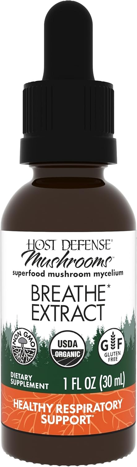 Host Defense Breathe* Extract - Immune &amp; Respiratory Support Mushroom Liquid Supplement - Herbal Lung Health Supplement with Chaga, Reishi &amp; Cordyceps - 1 fl oz (30 Servings)