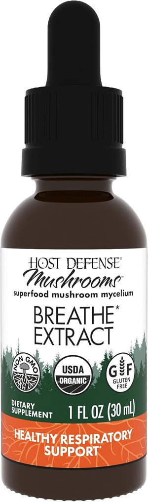 Host Defense Breathe* Extract - Immune & Respiratory Support Mushroom Liquid Supplement - Herbal Lung Health Supplement with Chaga, Reishi & Cordyceps - 1 fl oz (30 Servings)