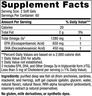 Nordic Naturals Ultimate Omega, Lemon Flavor - 120 Soft Gels - 1280 mg Omega-3 - High-Potency Fish Oil Supplement with EPA & DHA - Promotes Brain & Heart Health - Non-GMO - 60 Servings