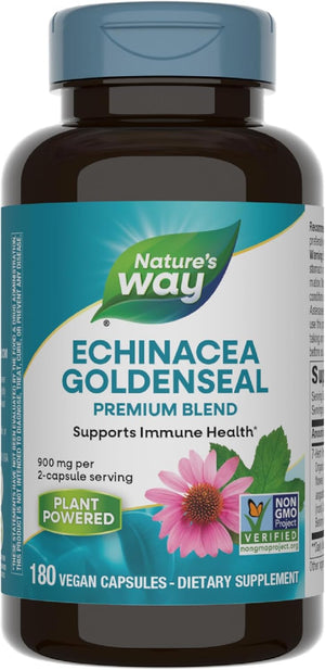 Nature's Way Echinacea Goldenseal, Premium Blend, Supports Immune Health*, 900 mg per 2-Capsule Serving, Non-GMO Project Verified, Vegan, 180 Capsules