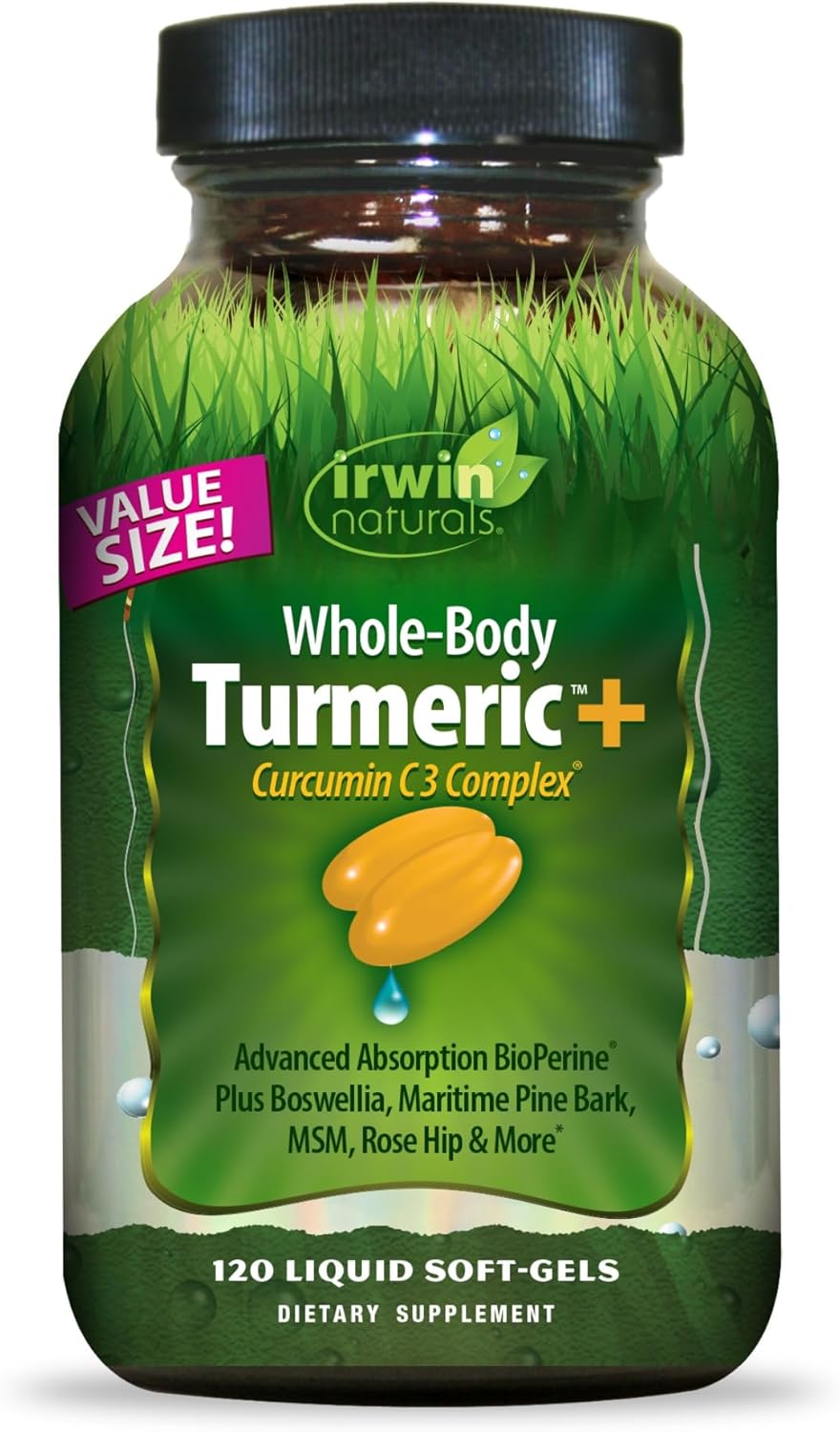Irwin Naturals Whole-Body Turmeric + Curcumin C3 Complex - 120 Liquid Soft-Gels - with Boswellia, Maritime Pine Bark, MSM &amp; Rose Hip