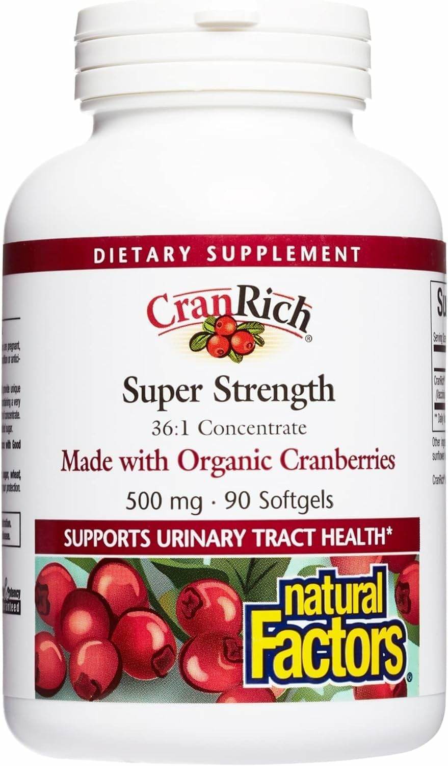 CranRich by Natural Factors, Super Strength Cranberry Concentrate, Antioxidant Supplement for Urinary Tract Support, Non-GMO, 90 softgels (90 servings)