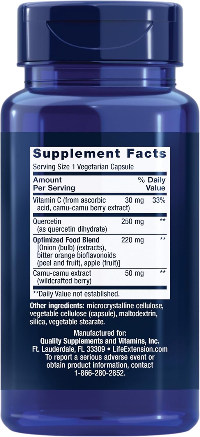 Life Extension Optimized Quercetin 250 mg - Non-GMO, Gluten Free - with vitamin C and Camu-Camu Extract - 60 Vegetarian Capsules
