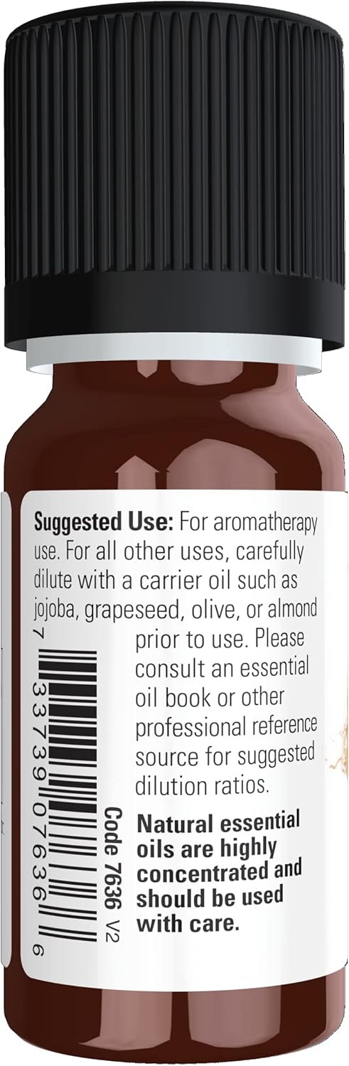 NOW Essential Oils, Vetiver Oil, Woodsy Aromatherapy Scent, Steam Distilled, 100% Pure, Child Resistant Cap, 10-mL