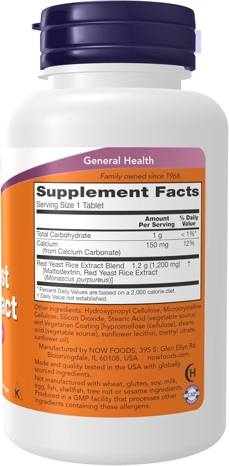 NOW Supplements, Red Yeast Rice (Monascus purpureus) 1,200 mg, Nutritional Support, 60 Tablets