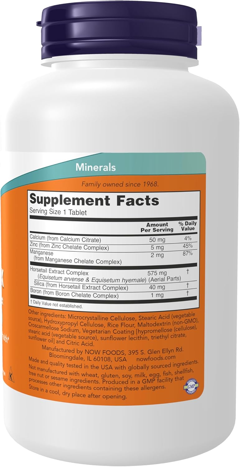 NOW Foods Supplements, Silica Complex with Horsetail Extract, Supports Hair, Skin and Nail Health*, Structural Support*, 180 Tablets