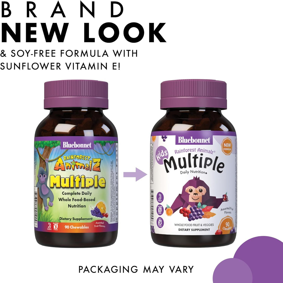 Bluebonnet Nutrition Rainforest Animalz Whole Food Based Multiple Chewable Tablet, Kids Multivitamin &amp; Mineral, Vitamin C, D3, Iron, Gluten Free, Milk Free, Kosher, 180 Chewable Tablets, Mixed Flavor