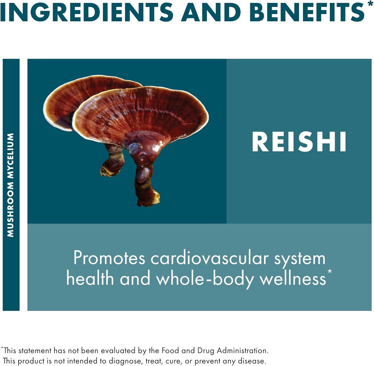 Host Defense Reishi Capsules - Heart &amp; Immune Health Support Supplement - Mushroom Supplement to Support Energy &amp; Vitality - Reishi Supplement to Aid Overall Well-Being - 120 Capsules