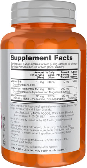 NOW Foods Sports Nutrition, ZMA (Zinc, Magnesium and Vitamin B-6), Enhanced Absorption, Sports Recovery*, 90 Capsules