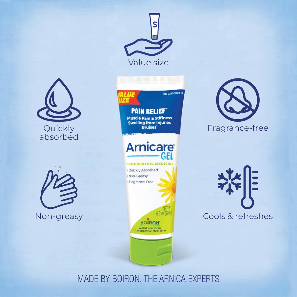Boiron Arnicare Gel for Relief of Joint Pain, Muscle Pain, Muscle Soreness, and Swelling from Bruises or Injury - Non-greasy and Fragrance-Free - 4.2 oz