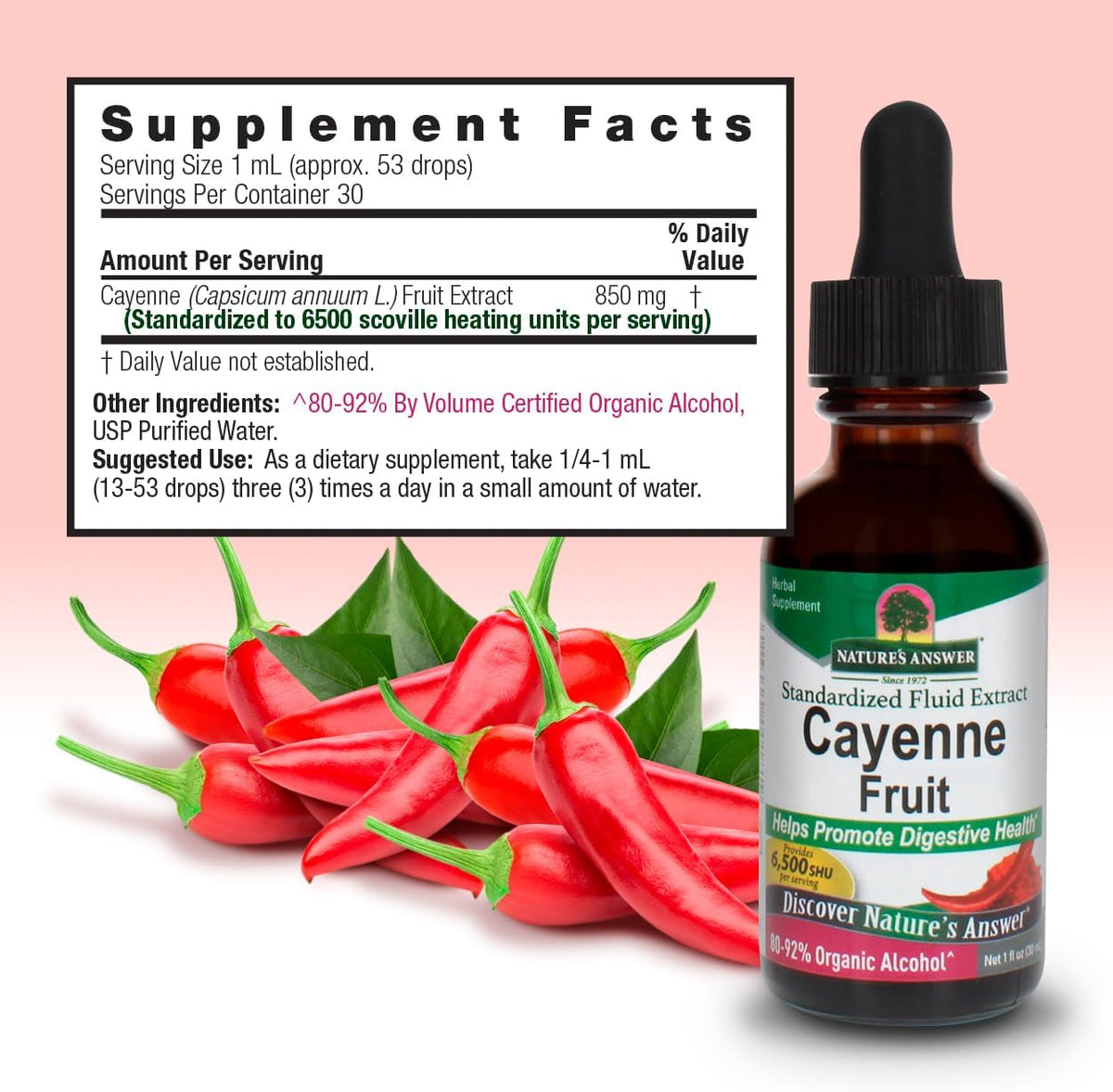 Nature&#39;s Answer Cayenne Fruit Extract | Helps Promote Digestive Health | High Potentcy Made with Organic Alcohol | Vegan, Gluten-Free, Non-GMO &amp; Kosher Certified 1oz
