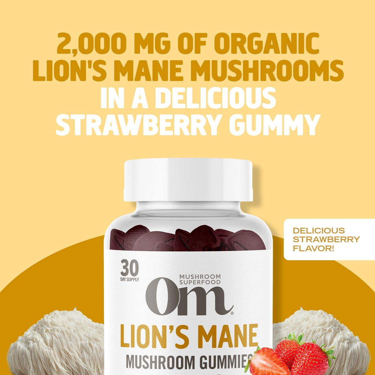 OM Mushroom Superfood Lion&#39;s Mane Gummies, 60 Count, 30 Servings, USA Grown Organic Mushrooms, Organic Nootropic Gummies for Memory, Focus and Mood
