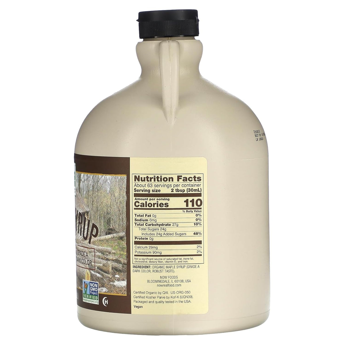 NOW Foods, Certified Organic Maple Syrup, Grade A Dark Color, Certified Non-GMO, Pure, Robust Taste, 64-Ounce