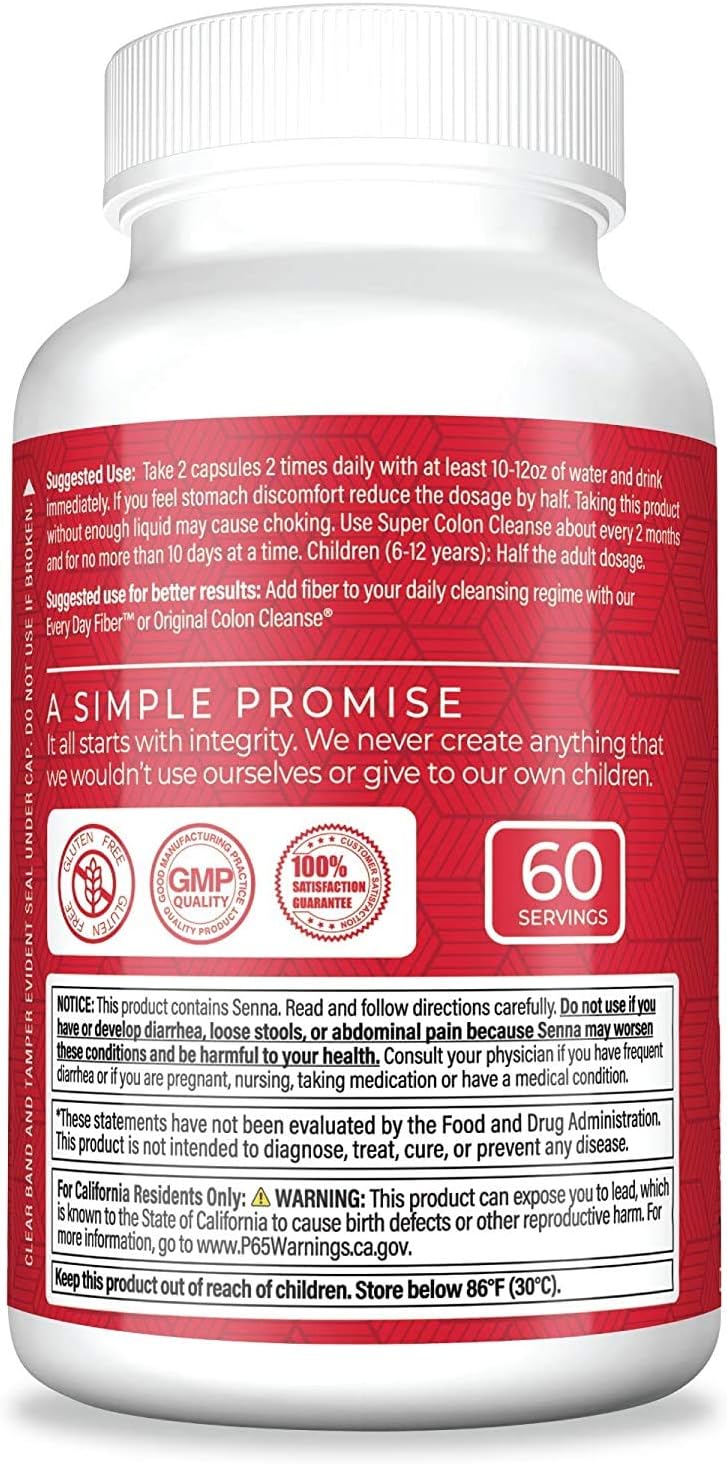 Health Plus Super Colon Cleanse 30 Day Supply of Gentle Gut Cleanse Detox, Psyllium Husk, Probiotics for Constipation Relief &amp; Digestive Support, 120 Capsules