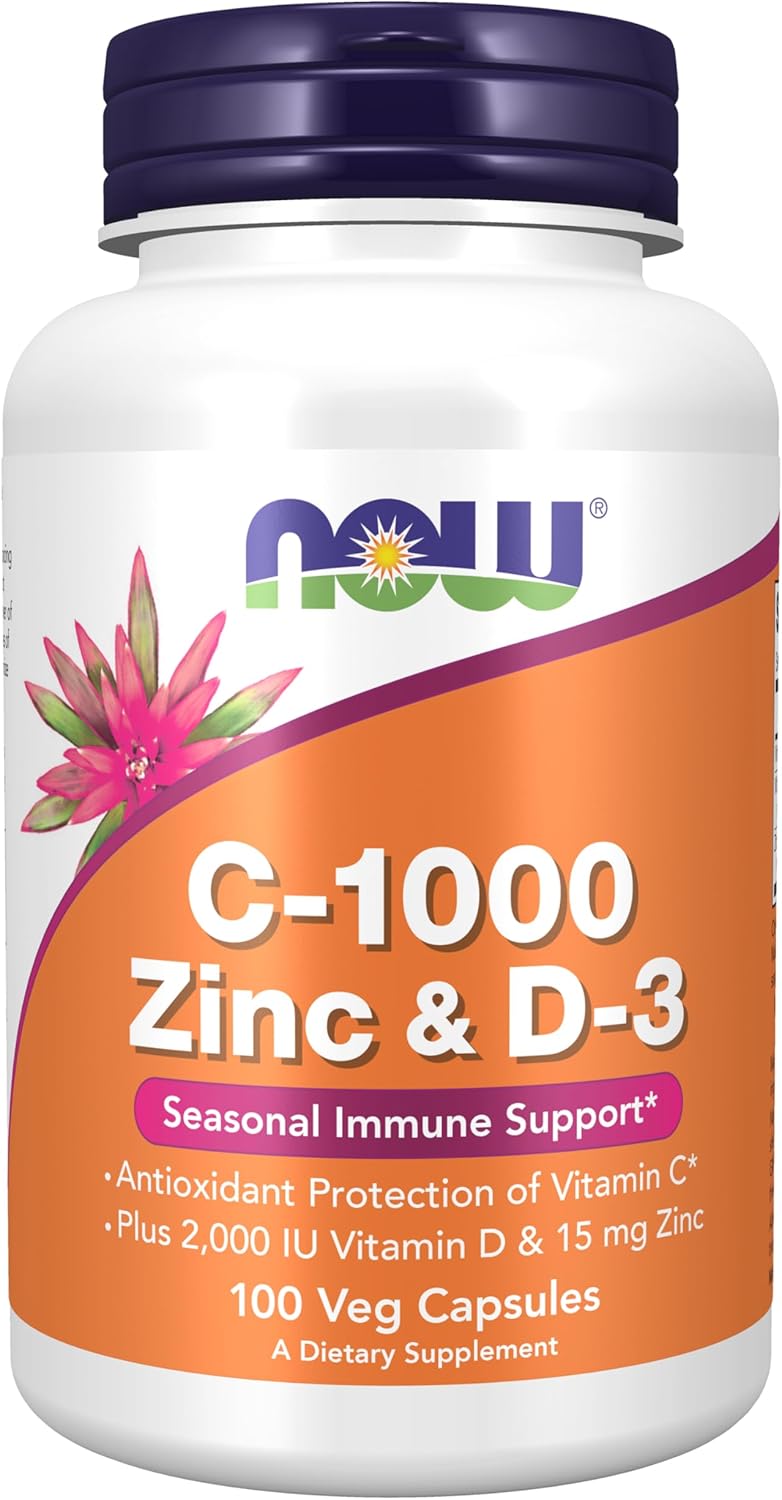 NOW Supplements, C-1000 Zinc &amp; D-3, Seasonal Immune Support*, 100 Veg Capsules