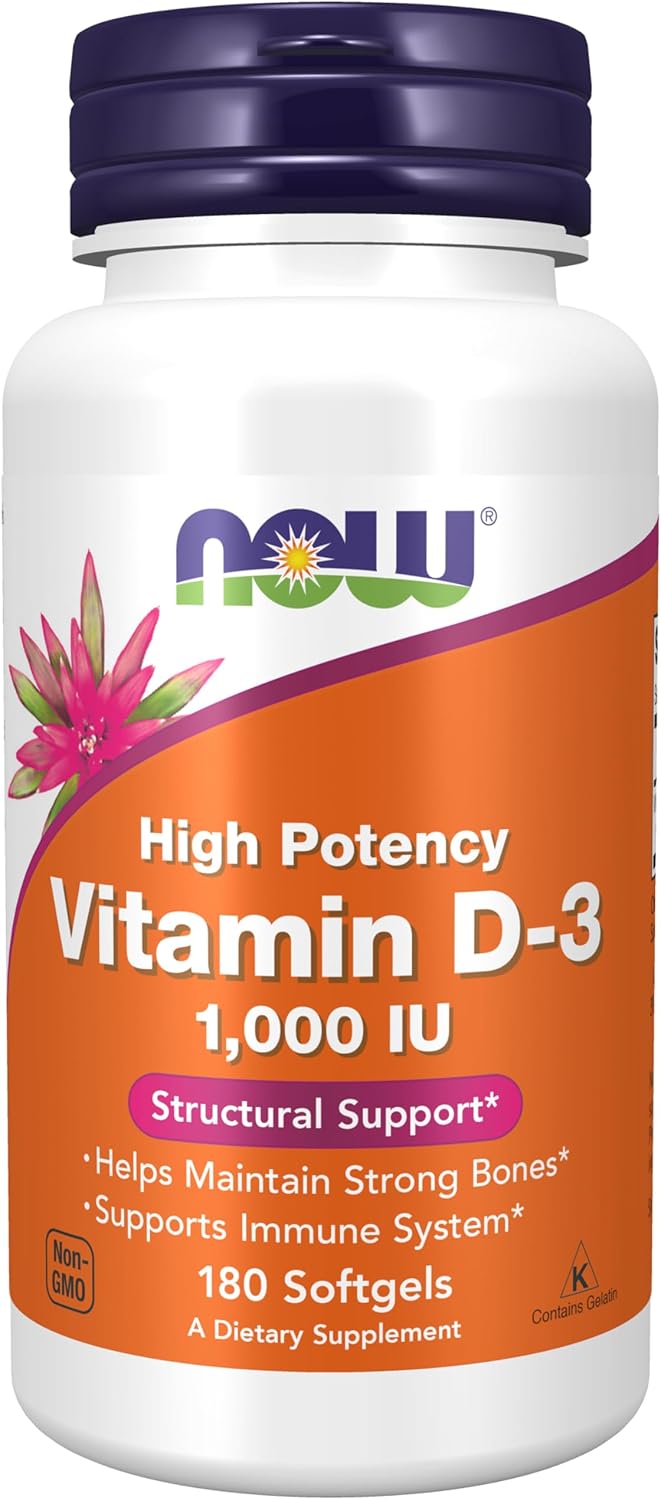 NOW Supplements, Vitamin D-3 1,000 IU, High Potency, Structural support*, 180 Softgels