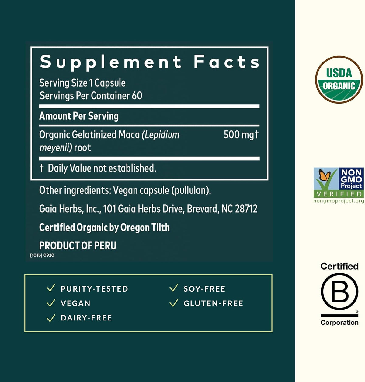 Gaia Herbs Maca Root - Caffeine-Free Natural Energy Supplement - Supports and Maintains Healthy Energy and Stamina - Made with Organic Maca Root (Lepidium meyenii) - 60 Vegan Capsules (30-Day Supply)
