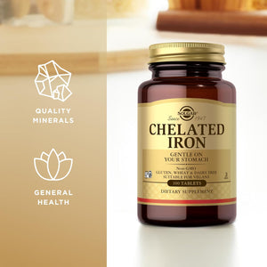 Solgar Chelated Iron, 100 Tablets - Highly Absorbable Iron - Gentle on Your Stomach - Cardiovascular Support - Vegan, Gluten Free, Dairy Free, Kosher - 100 Servings
