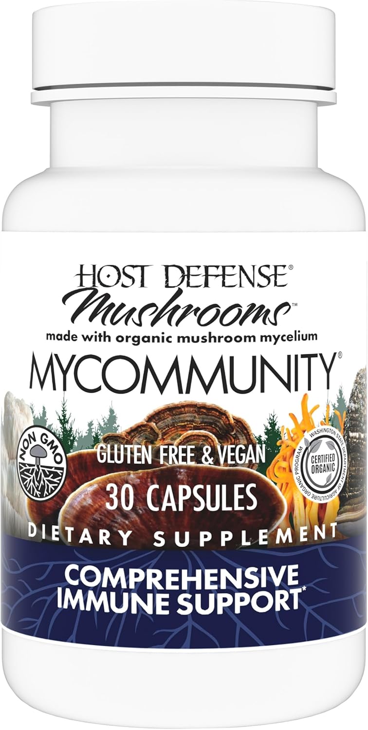 Host Defense MyCommunity Capsules - 17 Species Blend Mushroom Supplement for Immune Support - Herbal Aid with Lion&#39;s Mane, Reishi, Chaga, Cordyceps, Turkey Tail &amp; More - 30 Capsules (15 Servings)