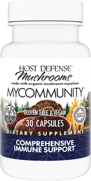Host Defense MyCommunity Capsules - 17 Species Blend Mushroom Supplement for Immune Support - Herbal Aid with Lion's Mane, Reishi, Chaga, Cordyceps, Turkey Tail & More - 30 Capsules (15 Servings)