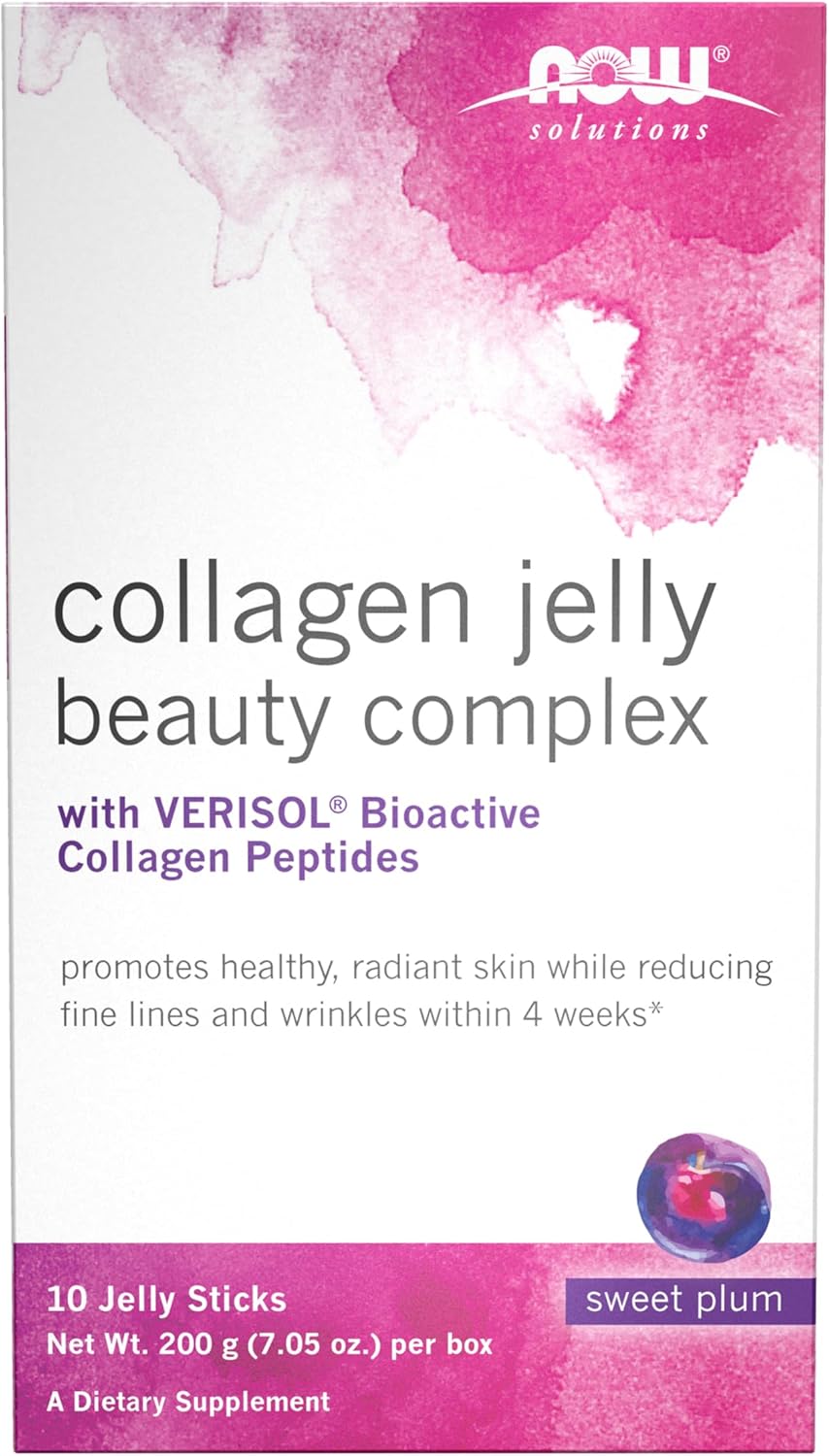 NOW Foods Solutions, Collagen Jelly Beauty Complex, Sweet Plum Flavor, 10 Jelly Sticks