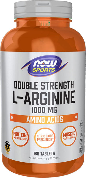 NOW Foods Sports Nutrition, L-Arginine Double Strength 1000mg, Nitric Oxide Precursor, Amino Acids, 180 Tablets