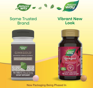 Nature's Way Ginkgold Advanced Ginkgo Extract, Supports Memory, Focus & Cognitive Function*, Ginkgo Biloba Extract, 150 Tablets