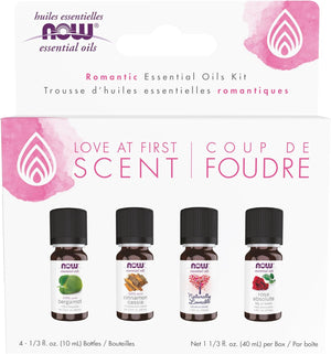 NOW Essential Oils, Love at First Scent Aromatherapy Kit, 4x10ml Including Bergamot, Cinnamon Cassia, Rose Absolute and our Naturally Loveable Essential Oil Blend With Child Resistant Caps