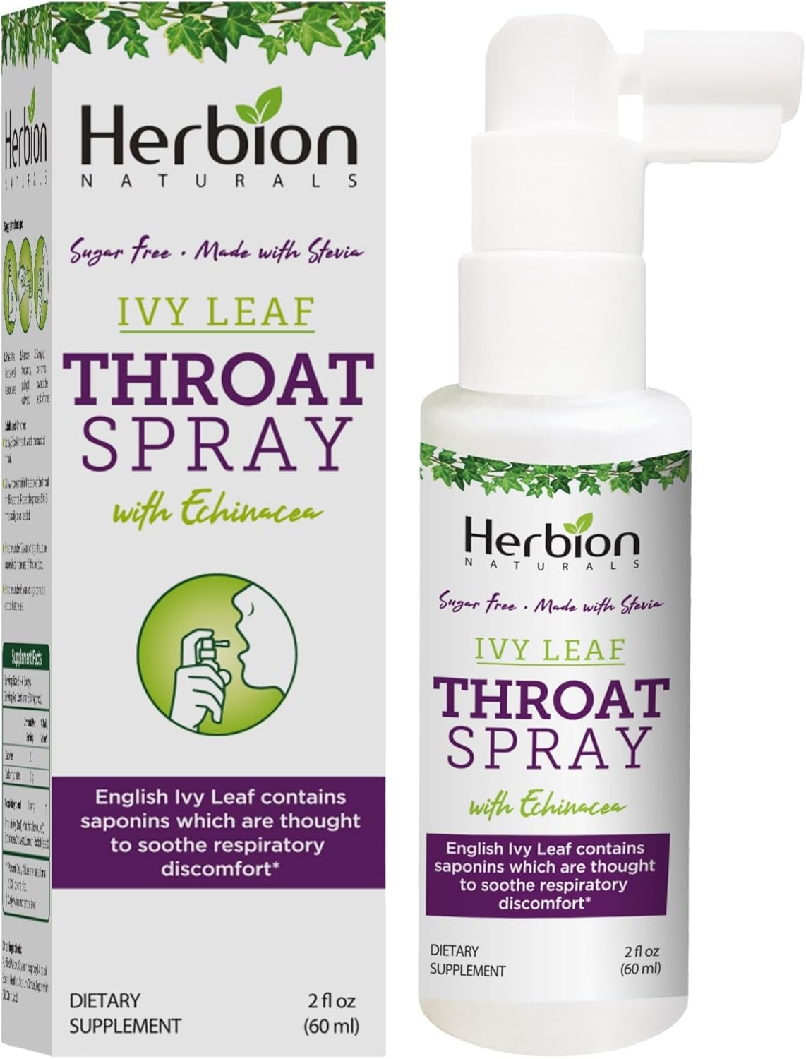 HERBION Naturals Throat Spray, Soothes Respiratory Discomfort with The Power of English Ivy, Marshmallow, and Echinacea extracts for Adults and Children, 2 FL Oz (60 ml)