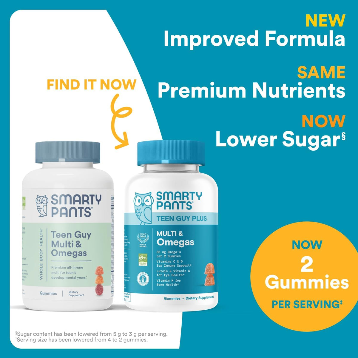 SmartyPants Teen Guy Formula, Daily Multivitamin Gummies: Vitamins C, B12, K, Zinc, &amp; Biotin for Immune Support, Energy, Skin &amp; Hair Support, Assorted Fruit Flavor, 120 Gummies (30 Day Supply)